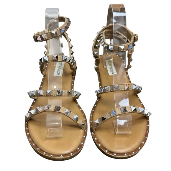 Steve Madden Womens Travel Rock Stud Sandals No Size Tan Gladiator Flats READ - Picture 2 of 12